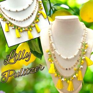 LILLY PULITZER NECKLACE NWT⭐️LEMON GROVE BEADED multi strand YELLOW TASSEL